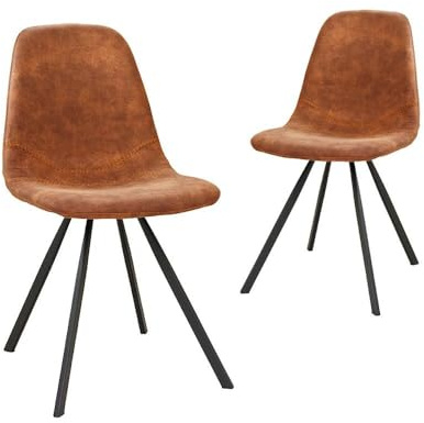 AVISSIMO Aviora Esszimmerstuhl, Industrial-Design, Kunstleder, Baseballnaht, Metallgestell, modern, für Esszimmer & Wohnzimmer, braun (2er Set)