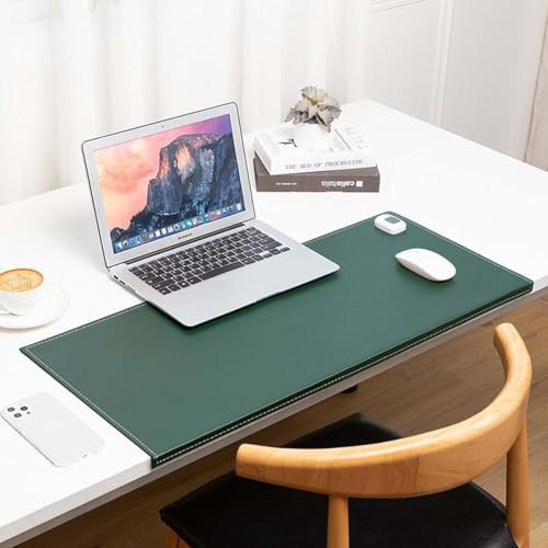 Schreibtischunterlage aus Leder mit Kantenschutz, großes Mauspad, PC-Tastatur, Laptop-Matte für Büro/Zuhause, wasserdichter Schreibtisch-Tischschutz, gemütliche Schreibtischunterlage (45 x 90 cm, Grün