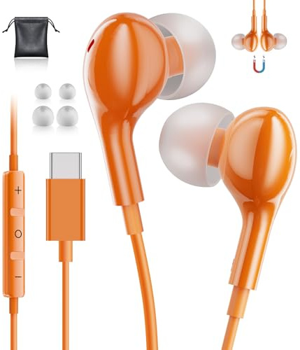 USB C Earphones HiFi Wired Earbuds USB C Headphones for iPhone 17 Samsung | Wired Earphones USB C Headphones with Mic USBC Headphones for iPhone 15 16 Samsung Galaxy S25 S26 Ultra S24 A57 A56 iPad 10