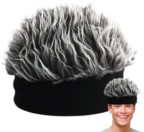 WIG HAT MIT HAAR - Lustige Kurzhaarkappe | Cotton Adjustable Beanie | Novelty Hip Hop Style, Breathable Soft Kostüm Zubehör für Party, Festival, Cosplay, Unisex Wig Cap für Männer Frauen