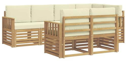 vidaXL Ecksofa Set mit Kissen 7 pcs Weiß und Creme, Garten, modernes Ecksofa, gemütliche Lounge für Terrasse, schicke Möbel und entspannte Sitzgelegenheit
