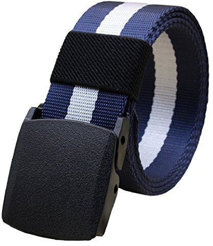 Bodhi2000 Herren Canvas Web Gürtel Military Style Taille Gürtel mit Nylon Schnalle Gr. Einheitsgröße, Blau / Weiß gestreift