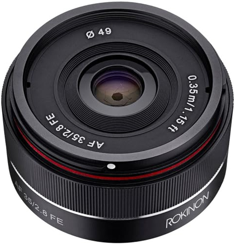 Rokinon IO35AF-E 35mm f/2.8 Ultra Compact Wide Angle Lens for Sony E Mount Full Frame, Black
