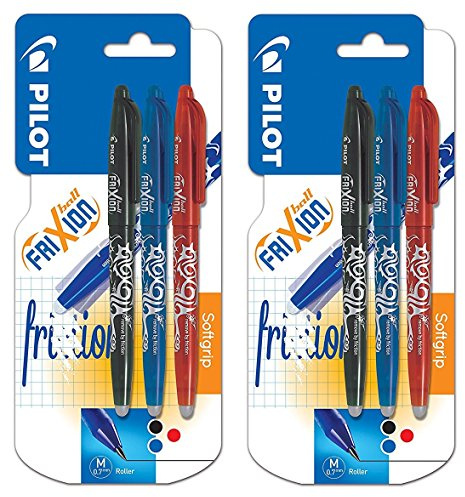 Pilot Frixion Rollerball Pen (Erasable) 2 Pieces Assorted Colours (2 x 3 | Black/Red/Blue)