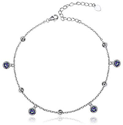 Bijoux Bracelet Cheville Femme Argent 925 Chaîne de Cheville avec Charm Strass