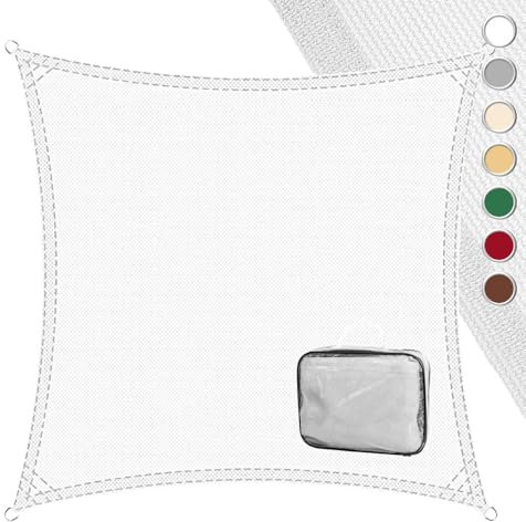 LOLAhome Toldo Vela de Sombra ANTICHARCOS | 5x5 m Cuadrado Blanco | Fibras Alta Resistencia 200gr/m² HDPE, Protección UV, Transpirable | para Exteriores: Jardín, Patio, Terraza