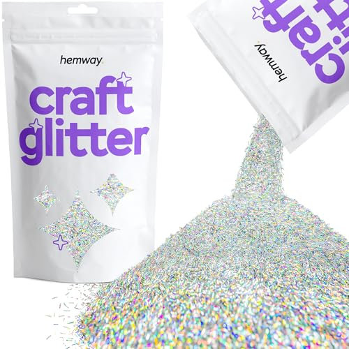 Hemway Craft Glitter - Silver Holographic Fibre Strands | Shaped Metallic Sequin Flakes for Resin & Epoxy Crafts | Supplies for Tumblers, Cards, Jewellery, Candle, Hair, Face, Body & Nail Art | 100 g