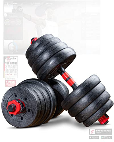 Sportstech 2in1 innovatives Hantelset AH150 | Deutsche Qualitätsmarke | Kurzhanteln & Langhantel | Hanteln im 20/30/40kg Set | Sternverschluss + langes Verbindungsstück | für Männer & Frauen