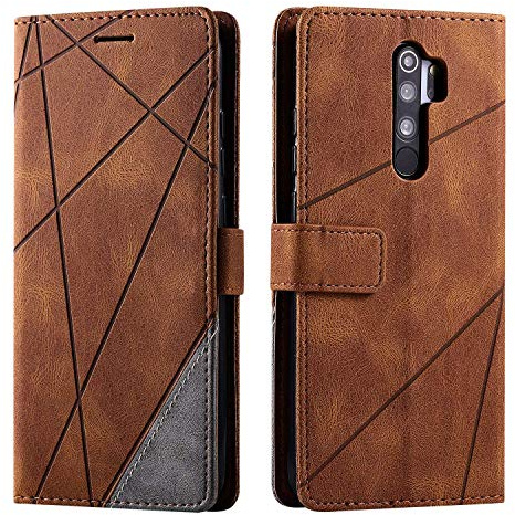 SONWO Hülle für Xiaomi Redmi Note 8 Pro, Premium Leder PU Handyhülle Flip Case Wallet Silikon Bumper Schutzhülle Klapphülle für Xiaomi Redmi Note 8 Pro, Braun