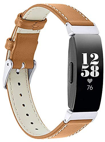 Jennyfly Inspire 2 Lederarmband für Damen, schmales klassisches Leder-Ersatzarmband, Armbänder mit Metallschnalle, verstellbar, 14 - 20,3 cm, kompatibel mit Fitbit Inspire 2, Braun