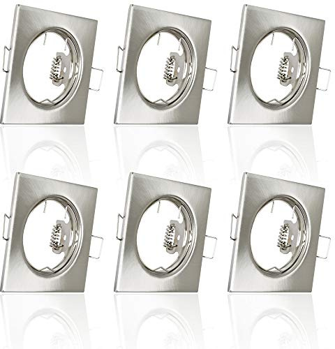 6x MAXKOMFORT Einbaustrahler IP20 mit GU10 Fassung ECKIG eisen gebürstet Einbauspot Einbauleuchte Rahmen Rostfrei Deckenspot Strahler Spot 804