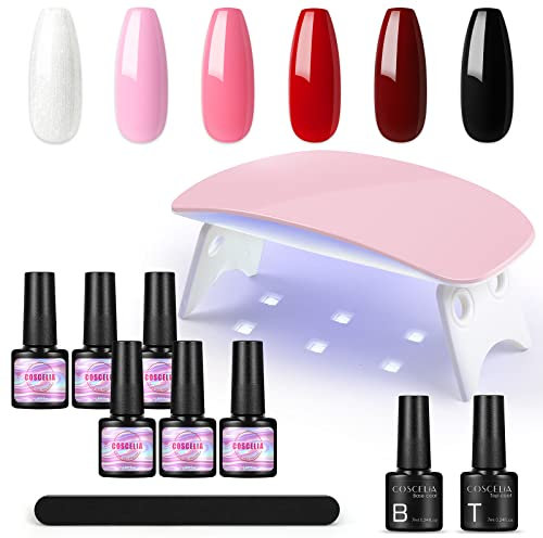 COSCELIA Set Semipermanente Unghie Completo Portatile per Principiante, Base e Top Coat Semipermanente e Fornetto Unghie Semipermanente