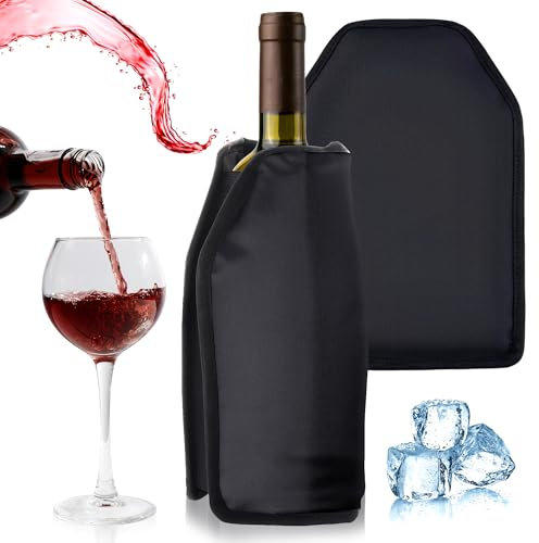 APQ Black Wine Chiller Single Bottle for 2-4 Hours, Pierce-Resistant Wine Bottle Cooler with Elastic Bands, Tapered Nylon Champagne Bottle Chiller