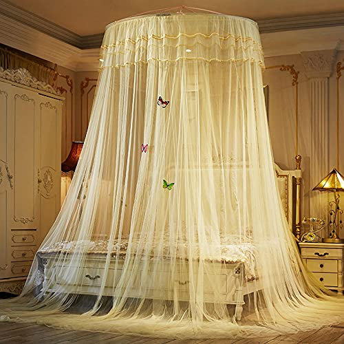 Romantische GroßE Kuppel Prinzessin Moskitonetz Doppelbett, Spitze Bett Baldachin zum Single zu King Size Betten Ideal für Schlafzimmer Dekorative-Gelb