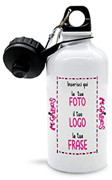 Mr. Gadgets Borraccia in Alluminio Personalizzabile - Capacità 500 ml con Moschettone e Chiusura Ermetica 500ml o Termica