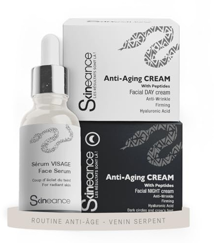 SKINEANCE - TRIO Syn-ake ULTRA - Actifs anti-âge avancés - Crème jour 50 ml - Crème nuit 50 ml - Serum visage 30 ml - Réduit les rides d'expression, les ridules, les poches et les cernes