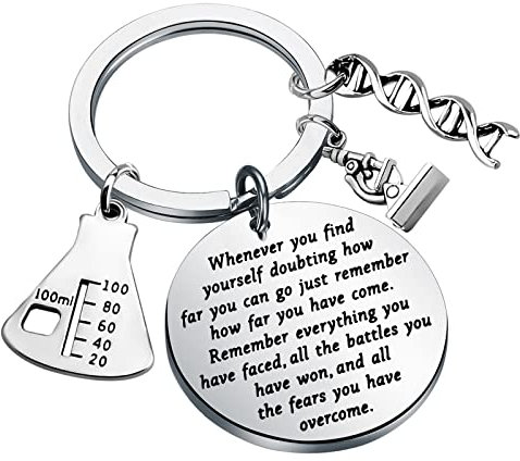 Lywjyb Birdgot Biologie-Chemie-Schlüsselanhänger, Geschenk für Wissenschaft, Abschluss, Mikroskop-Anhänger, Schlüsselanhänger, 1.18inch, Metall, Edelstahl