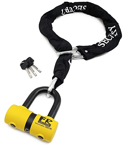 FR SECURITE FR50+10.120L Chaîne Antivol pour Moto et Bloque Disque Mini U Homologué SRA, Protection de Sécurité pour Moto Scooter Vélo Multifonction Anneau en Acier 120cm, ø10mm