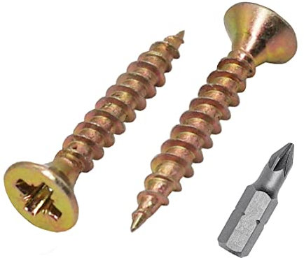 Lot de 300 vis à bois en acier zingué jaune 3,0 x 16 mm, vis à panneaux d'aggloméré, vis Pozi-Drive universelle, tête fraisée (300, 3,0 x 16 mm)