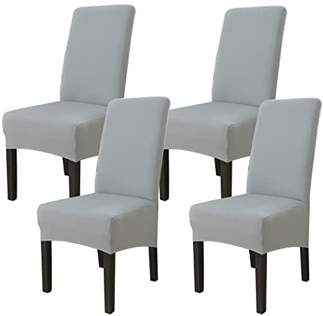 Jaotto Stuhlhussen 4er Set Stretch, XL Stuhlhussen Abwaschbar Waschbarer Elastische, Stretch Stuhlschoner Große Stuhlbezüge für Stuhl Esszimmer Büro Esszimmer Hotel Bankett(Hellgrau,Set of 4)