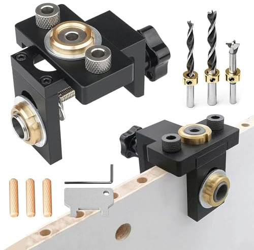 Doweling Jig Kit 3-in-1 Pocket Hole Jig Kit 8/15mm Bohrschablone dübelbohrlehre für die Holzbearbeitung Taschenloch Jig Kit Werkzeug mit Positionierungsclip Einstellbare Bohrführung Puncher Locator
