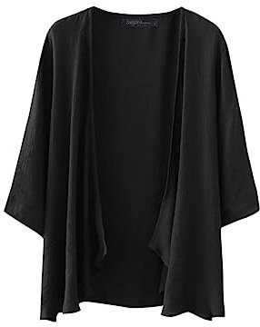 ZANZEA Women Chiffon Kimono Cardigan Open Front Capes Sheer Shrug Top Swim Beach Cover Up Beachwear Blouse Wrap Chiffon Black 4XL