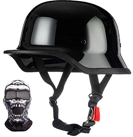 Demi-Casque Moto Allemand Vintage, Casques Ouverts Rétro Homologués ECE, Casquette pour Homme Adulte Boucle à Dégagement Rapide Réglable, pour Scooter de Vélo Cruiser, 57~64cm