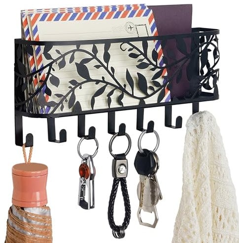 BELLE VOUS Porte Clef Mural & Courrier avec 7 Crochets - Boite a Clef Decorative/Trieur de Lettres - Porte Clés Mural en Métal pour Maison, Entrée, Hall d’Entrée, Salon ou Vestiaire