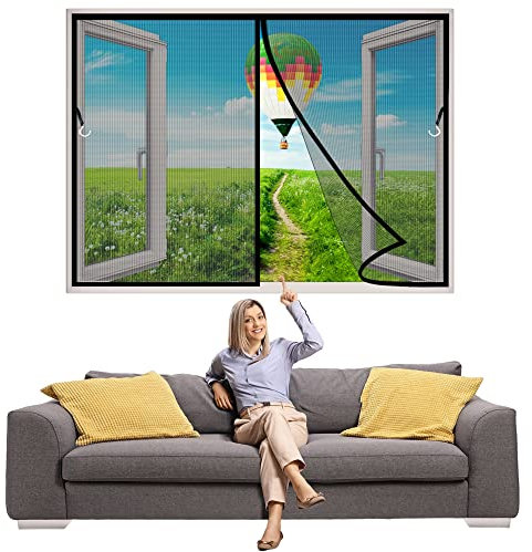 Magnet Fliegengitter Fenster katzennetz 125x65 cm Mückennetz Multi Größe, mit Klettverschluss - Schwarz Z