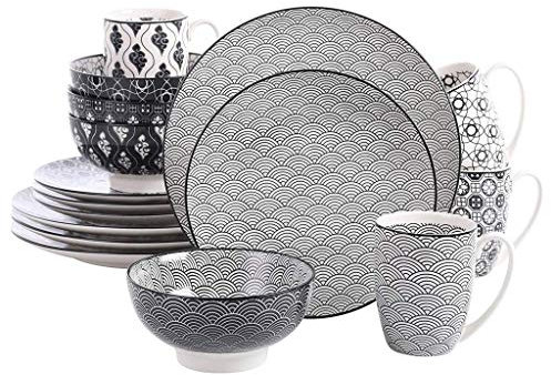 Juego de vajilla de porcelana pintada a mano de 16 piezas con 4 *, plato de postre, tazón, juego de tazas