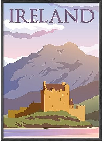 JUNOMI® Irland Poster XL, DIN A2 Wohnzimmer Deko, Modernes Wandbild, Irland Bild, Reiseposter, Dublin Wandbild | Mit Rahmen Schwarz