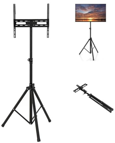 GiantexUK Tripod TV Stand, Height Adjustable 360° Swivel TV Floor Stand with Non-Slip Foot Pads, Foldable Metal Universal TV Stand Holder for 21-47Inch LED LCD OLED Screens, VESA 400x400mm, 35kg Load