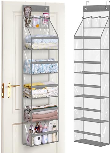 MISSLO Full Clear Over Door Storage with 5 Large Pockets Hanging Storage Organiser Back of Door 3 Top Plastic Pouches Organizer for Pantry, Bathroom, Bedroom, Wardrobe to Store Clothes, Diapers