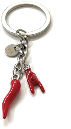MODA MavillA Porte-clé Cornes et corne rouge porte-bonheur idée cadeau coffret cadeau inclus, rouge, M