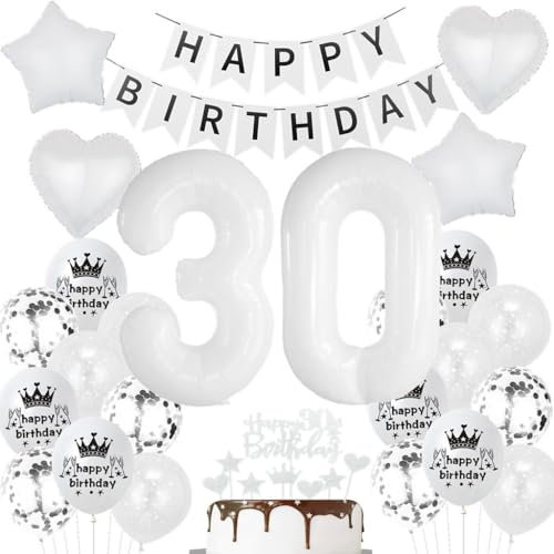 Luftballons 30. Geburtstag - Weiße Deko für Frau und Mann - Party Dekoration für 30 Jahre