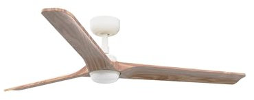 Faro HEYWOOD Ventilatore da soffitto CC a LED bianco, legno chiaro di grandi dimensioni a 6 velocità