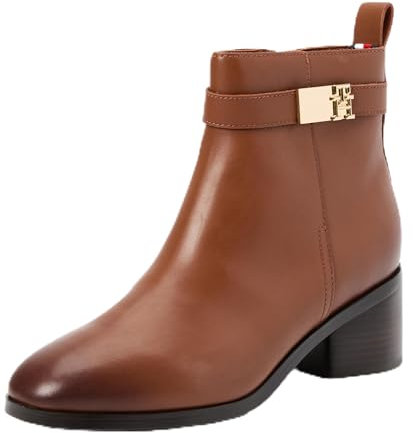 Tommy Hilfiger Damen Mid Boot Stiefel Mid Heel aus Leder, Cognac Brown (Braun), 41