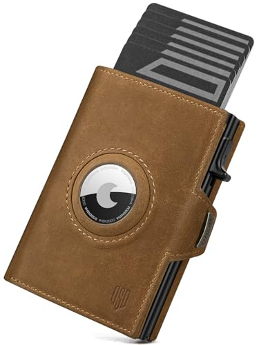 DODENSHA Airtag Wallet | Herren Geldbörse | Wallets for Men | RFID kartenetui | Smart Wallet | Slim Wallet mit Münzfach | Pop-up-Kartenetui aus Aluminium | 8-10 Karten | Braun