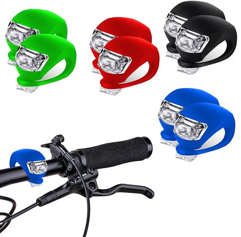 Luci Bici LED, Impermeabile, Set 8 Pezzi Silicone Luce Bicicletta Anteriore e Posteriore, Luci Bicicletta LED Notturno, Campeggio ed Escurisoni con Batterie Incluse