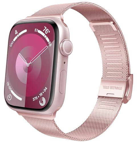 TiMOVO Cinturino Compatibile con Apple Watch Serie 10 9 8 7 6 5 4 3 2 1 SE, Cinturini di Ricambio Sottili e Stretti in Acciaio Inossidabile per Donna Uomo per iWatch 38/40/41mm, Rosa