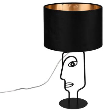 etc-shop Tischlampe Tischleuchte Nachttischlampe Leseleuchte Beistelllampe, Metall schwarz Stoffschirm Gesicht-Design, 1x E27, H 42 cm