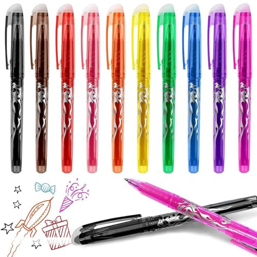 Uirheurd Radierbarer Kugelschreiber 10 Colours 0.5mm Gelstifte Radierbar Stift Radierbarer Tintenroller Tintenroller Radierbar Geeignet für Friction Stifte für Schulsachen Bürobedarf