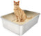 ULIGOTA Stainless Steel Cat Litter Box, Extra Large Metal Pan for Cats rabits Never Absorbs Odors and Easy to Clean 60x40x20cm