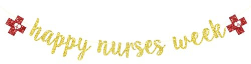 Banner Happy Nurses Week, Dankeschön, Krankenschwestern, Party-Dekoration, Krankenschwestern, Wertschätzungswoche, Krankenschwestern, Abschlussfeier, Party-Dekoration, Zubehör, goldfarbener Glitzer