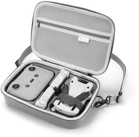 SKYREAT Mini 3/Mini 4 Pro Tasche Zubehör,Tragbare PU wasserdichte Case mit Umhänge Tasche für DJI Mini 3/Mini 3 Pro/Mini 4 Pro Drohne und Akku Zubehör(für DJI RC-N1 Controller)