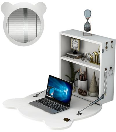 YLLSMGS Wandtisch Klappbar mit Ablageflächen und Spiegel, Niedlich Geformter, an der Wand Montierter Frisiertisch(White)