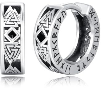 TRISHULA Wikinger Rune Ohrringe für Herren 925 Sterling Silber Wikinger Creolen Schmuck Geschenk für Männer Frauen Punk Style Ohrringe Unisex Wikinger Accessoires Geschenkidee