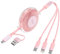 3-in-1 Retractable Multi Charging Cable, 100W Fast Charging USB-C/A to Lightning/USB-C/Micro USB Phone Charger Cord for iPhone 16/15, Samsung, MacBook, iPad （Pink）