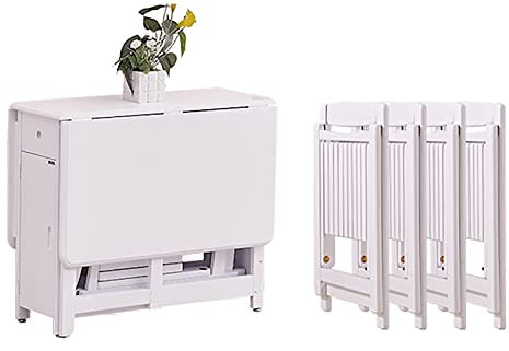 Massivholz Bauernhaus Esstisch Set mit Drop Leaf Ausziehrollen Schublade und Stühlen 5-teiliges platzsparendes Küchen-Insel-Ess-Set