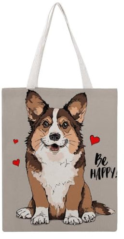 VYJLOO Corgi-Hund Damen Shopper Canvas Handtasche Einkaufstasche Tragetasche Schultertasche Umhängetaschen 38×46cm